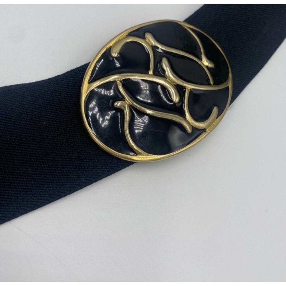 Vintage‎ 80's Disco Nan Lewis Black Stretch Belt With Enamel Buckle